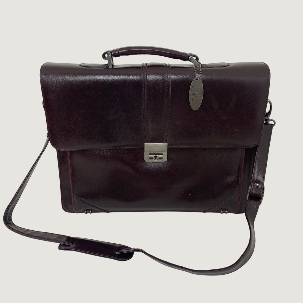 Mancini Burgundy Leather Briefcase Original Collection Laptop Messenger Bag
